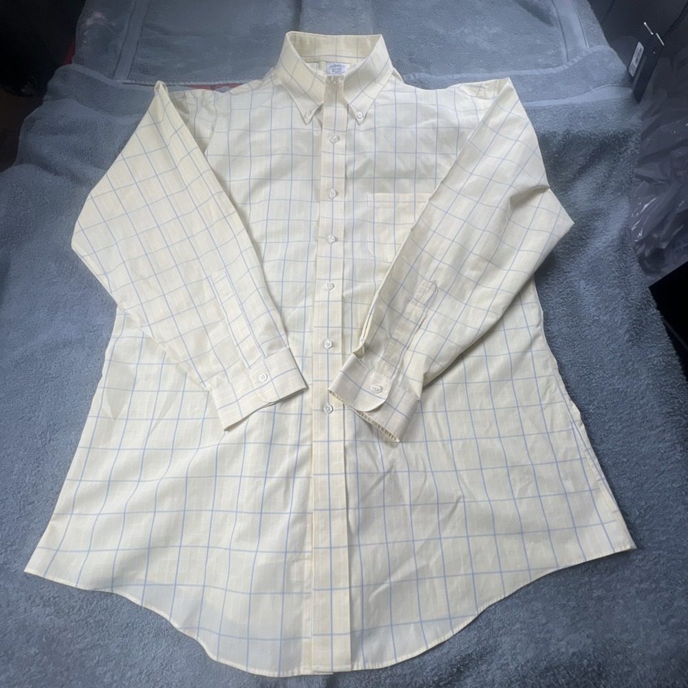 Brooks Brothers Size 18 -35Yellow/blue Plaid Oxford Long Sleeve Button Up Shirt